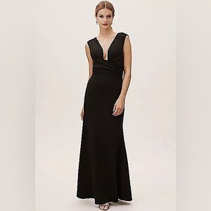 BHLDN Fira plunge neckline dress navy blue gown